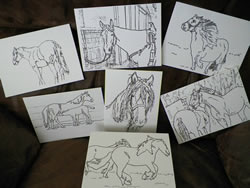 Coloring Cards with Horse Drawings