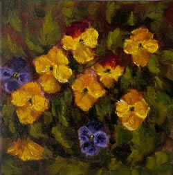 Pansy in Blue Vase Oil Painting