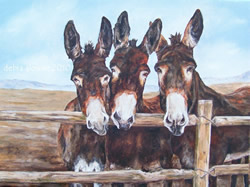 Family Portrait of Mules Original Oil Painting