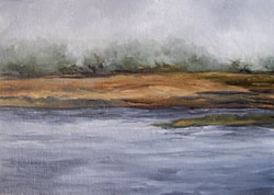 Foggy Jetty Seascape Original Art in Oil