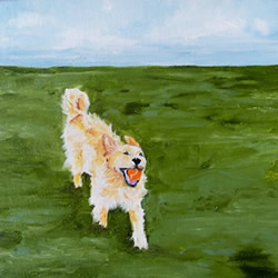 Play More Golden Retriever Original Oil Painting